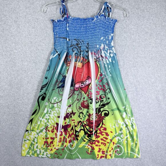 In Gear Dress Womens Sz M Smocked Sundress Vibrant Graphic Print Beachy Coverup - Picture 1 of 12